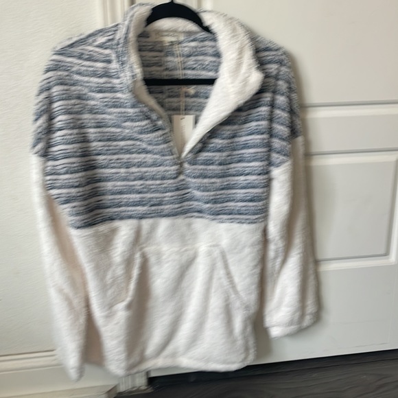 026 Cozy striped Zipper pocket Teddy pullover sweater top - Picture 5 of 5